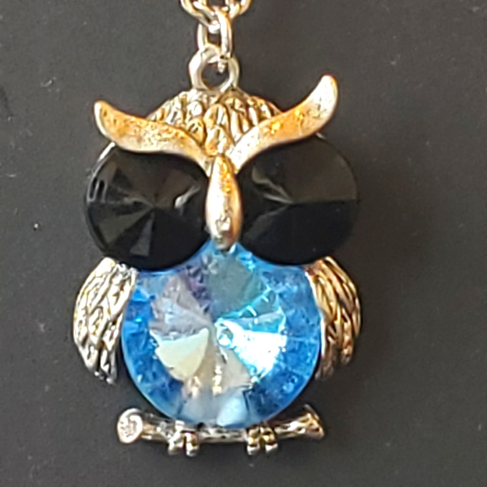 NWT Owl Necklace with Blue Stone and 20" Chain